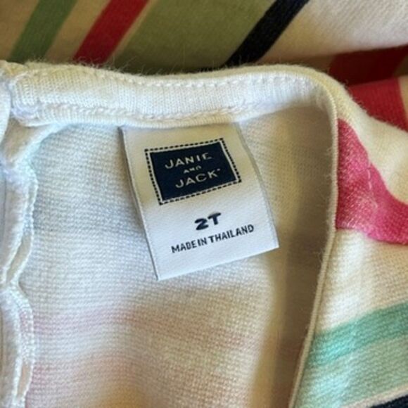 Janie and Jack Little Girl's Striped Dress Summer Colorful Pink White 2T Cotton - Picture 3 of 3